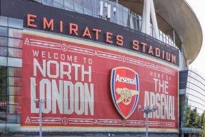 Contemporary exterior of Emirates Stadium, Arsenal FC's home. Islington, London, UK