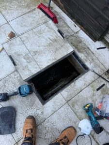 Chamber accessed via neighbouring manhole to conduct CCTV inspection 