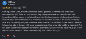 5 star review for Mercury Pest Control. Over 100 5 star reviews for pest control services, London